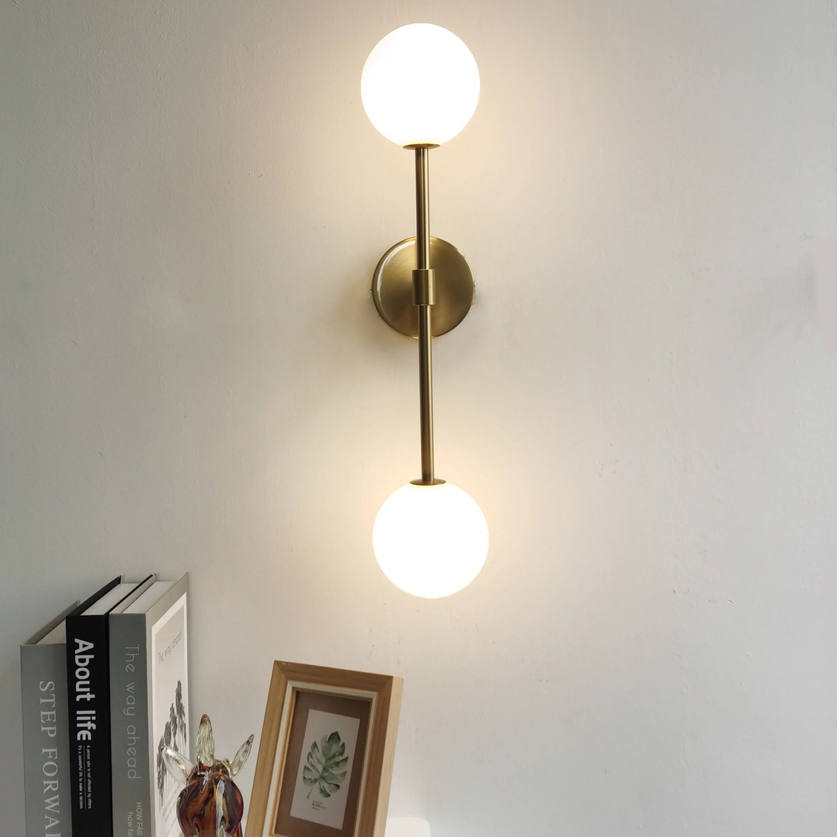Afralia™ Modern Golden Round Ball Glass Wall Lights - Double G4 Bulbs Wall Sconce