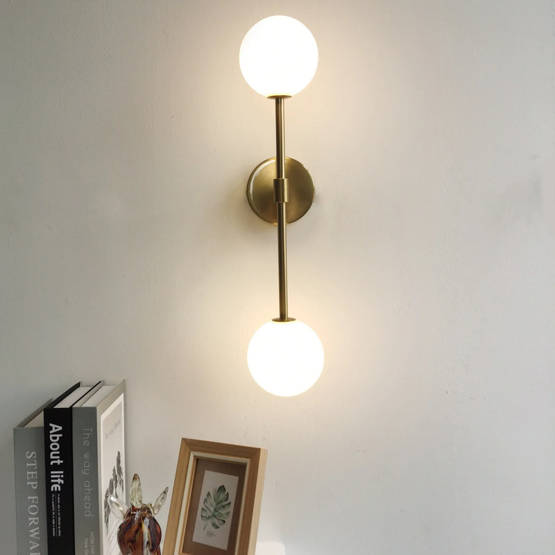 Afralia™ Modern Golden Round Ball Glass Wall Lights - Double G4 Bulbs Wall Sconce