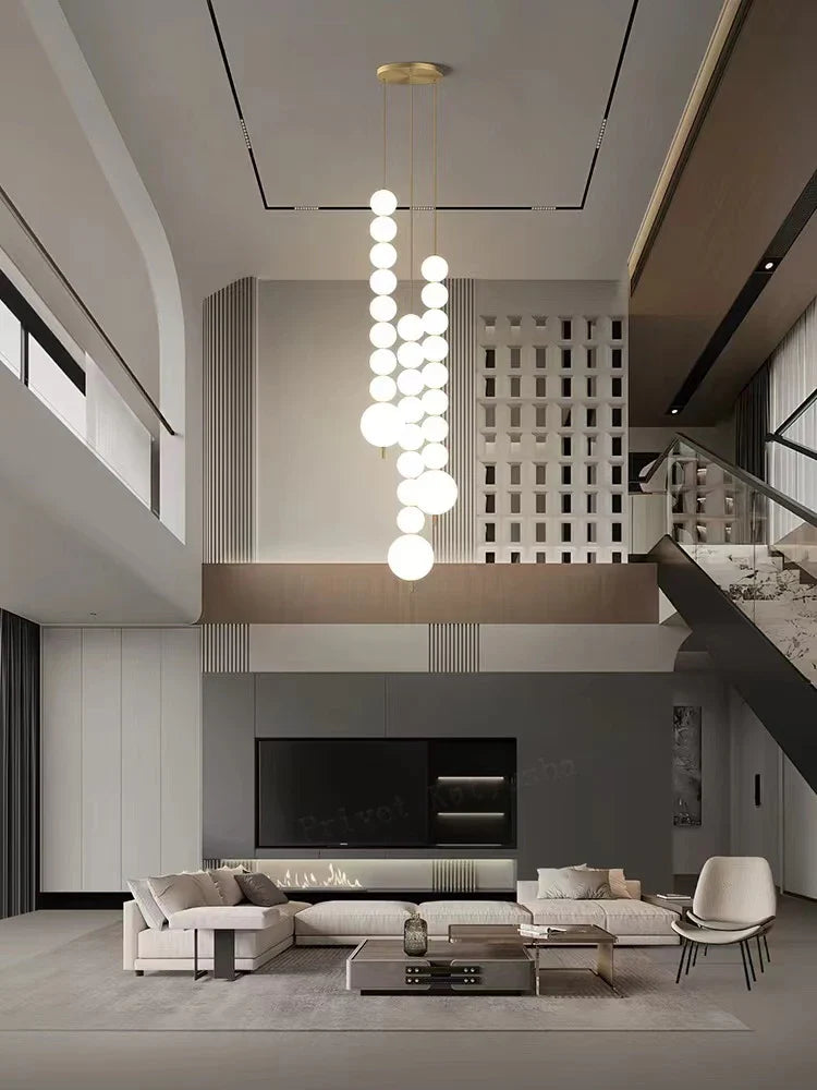 Afralia™ Modern Magic Bean Brass White Ball LED Ceiling Chandelier