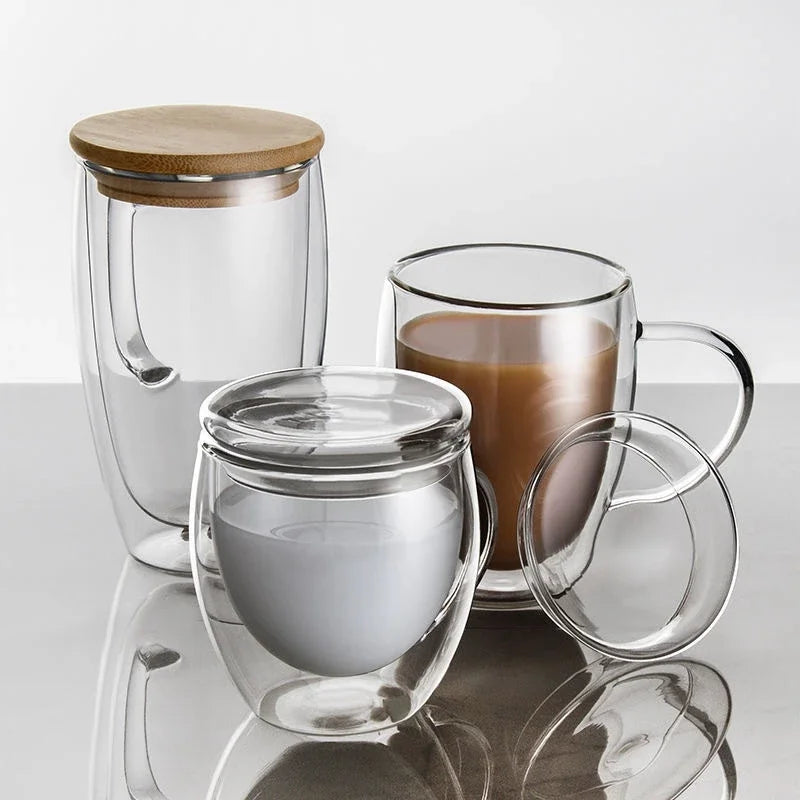 Afralia™ Double Wall Tumbler Set: Beer Whiskey Wine Glasses Tea Mug Coffee Cup with Lid