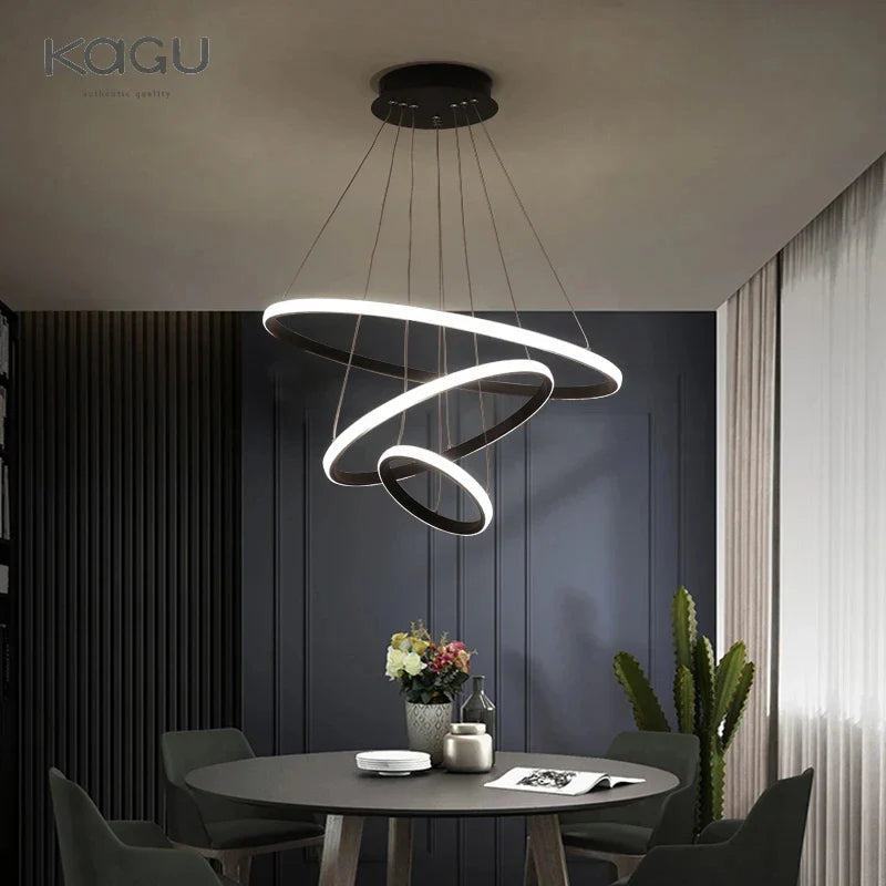 Afralia™ Modern LED Circle Pendant Chandelier Black for Living Dining Kitchen