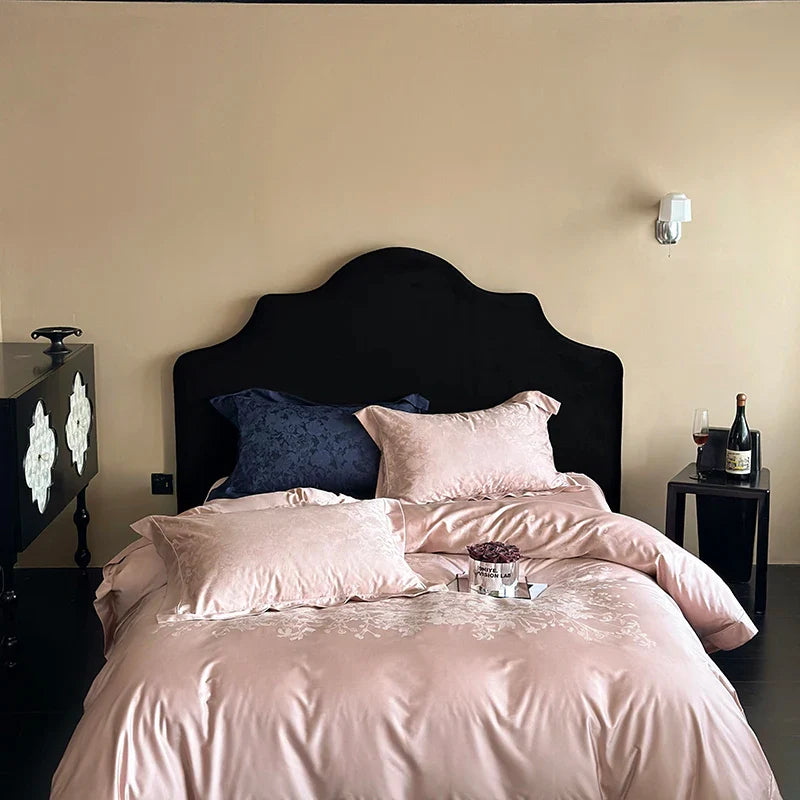 Afralia™ Silk Jacquard Egyptian Cotton Bedding Set with Duvet Cover, Sheet, Pillowcases
