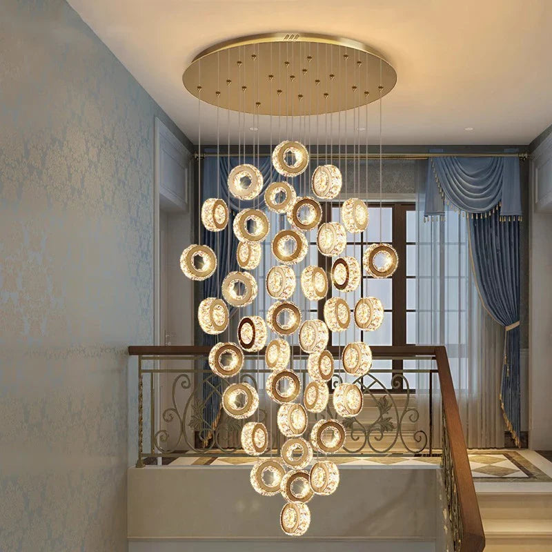 Afralia™ Crystal Chandelier Stair Pendant Lamp Living Room Pendant Lights Interior Lighting