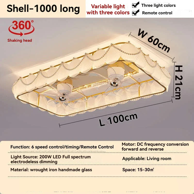 Afralia™ French Cream Feather Shell Ceiling Fan Light - Smart Home Style