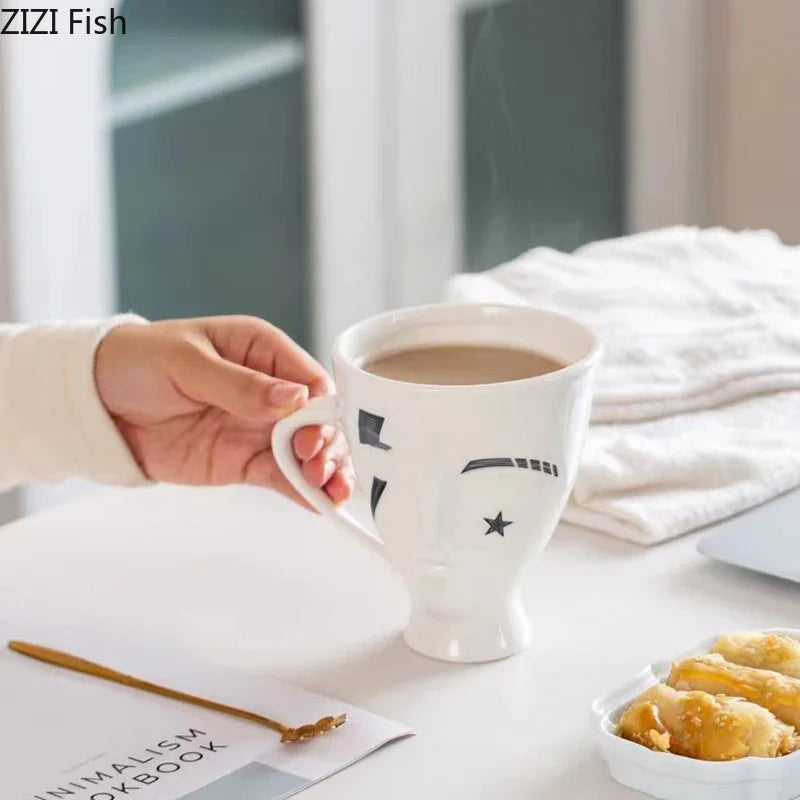 Afralia™ Ceramic Face Mugs: Creative Design Coffee Cup, Tea Cup, Juice Container