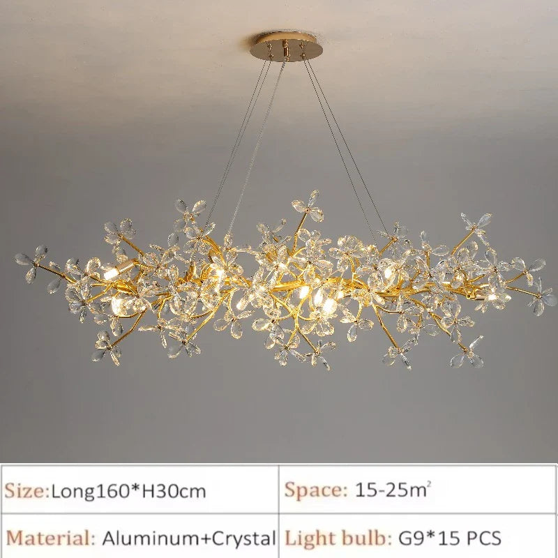 Afralia™ Flower Branch Gold Crystal Chandelier – Modern Living Room Dining Room Lighting