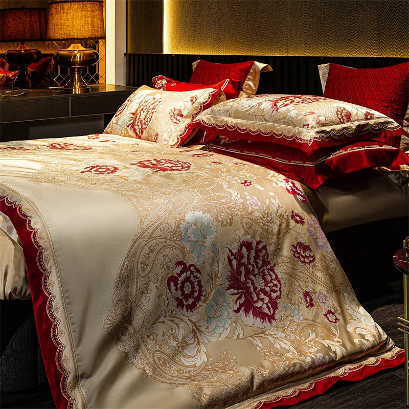 Afralia™ Luxury Embroidery Jacquard Egyptian Cotton Bedding Set