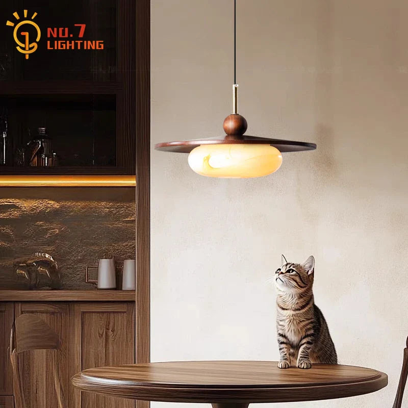 Afralia™ Zen Marble Glass Wood LED Pendant Lights for Home Decor