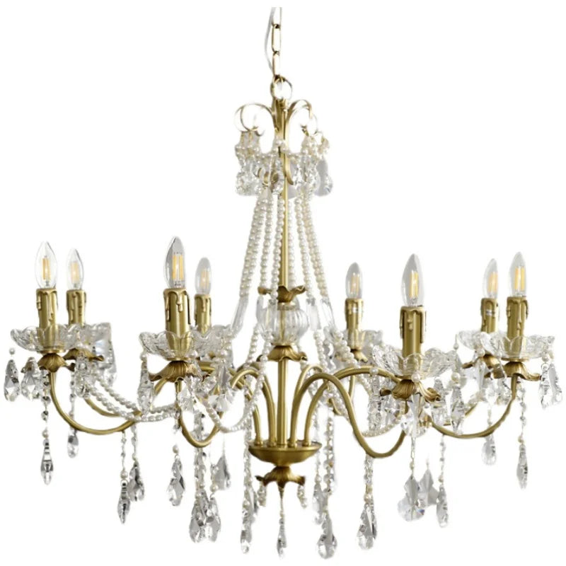 Afralia™ Copper Chandelier French Pearl Crystal Vintage European American Style