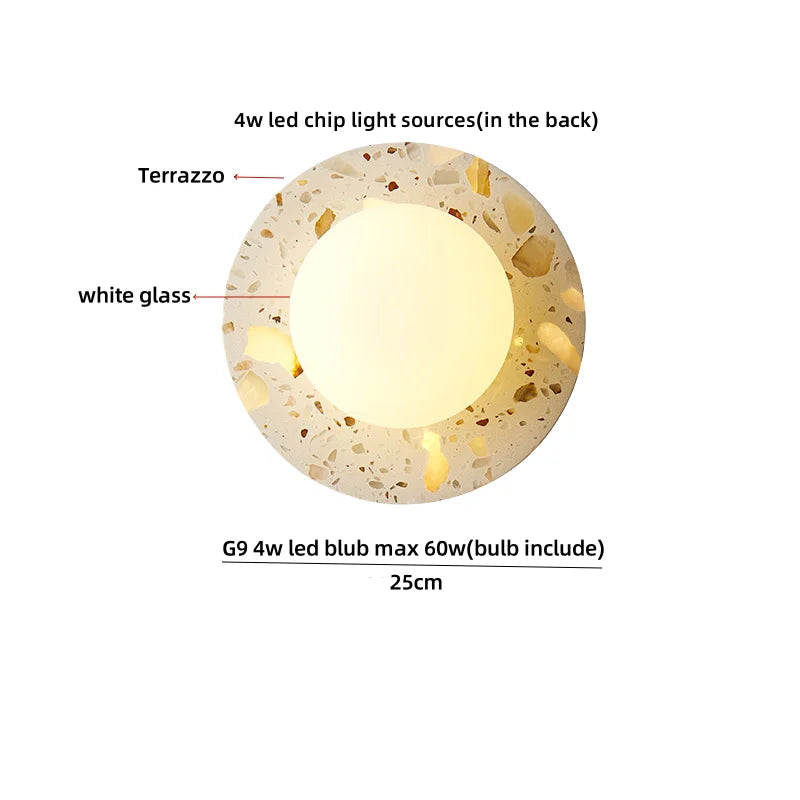Afralia™ Terrazzo Stone Glass LED Wall Light Fixture with Pull Chain Switch