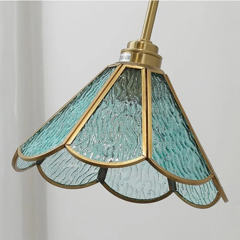 Afralia™ Tiffany Blue Glass LED Wall Light with Rotating Pull Chain Switch