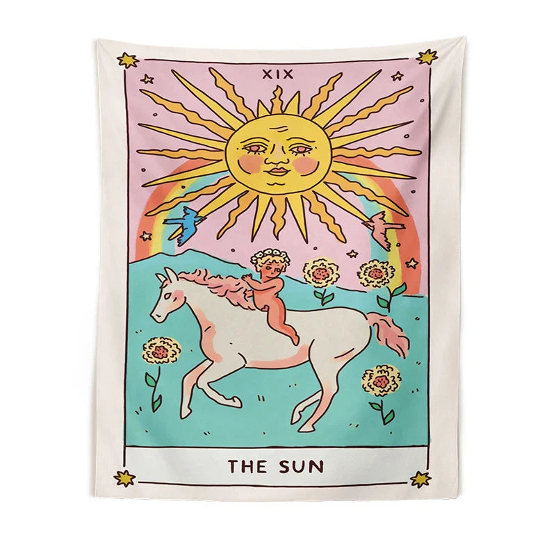 Sunshine Dreams Tarot Tapestry Wall Hanging by Afralia™ - Boho Hippie Rainbow Art Decor