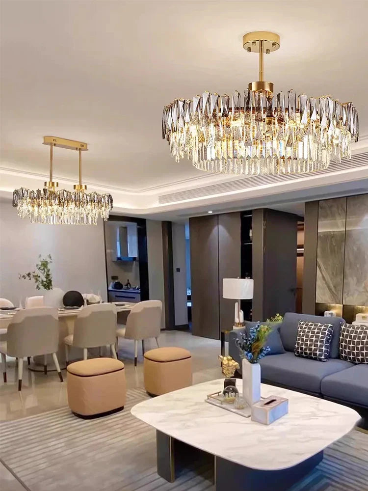 Afralia™ Gold Crystal Chandelier Modern LED Pendant Lamps