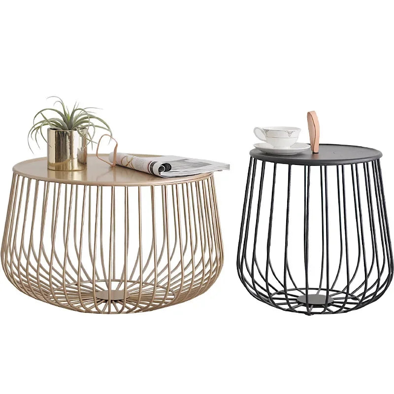 Afralia™ Nordic Iron Art Pumpkin Coffee Table for Modern Living Room - Golden Ins Round