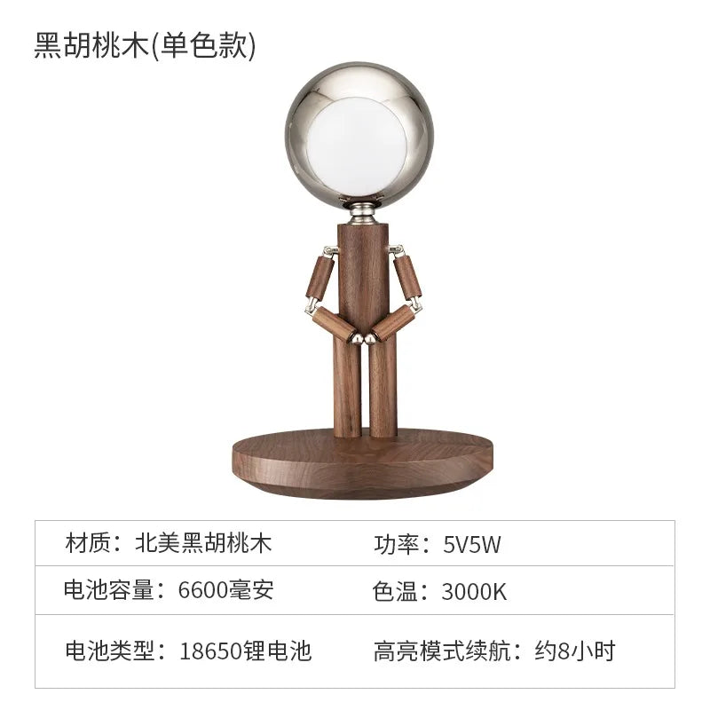 Afralia™ Moon Penalty USB Desk Lamp - Wood Base, Stepless Dimming, Rechargeable