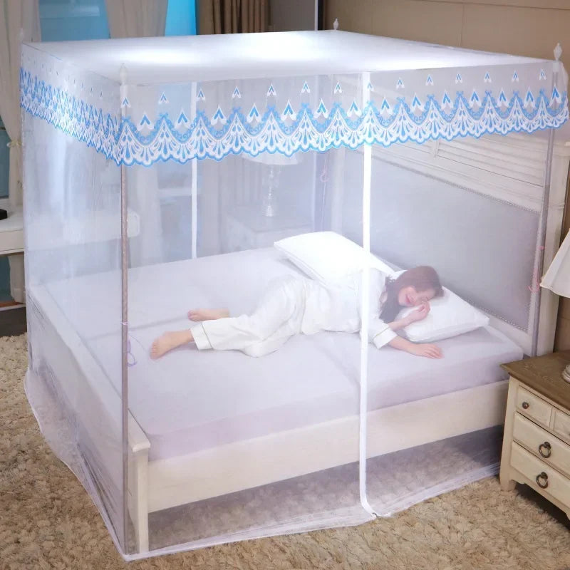 Afralia™ Zipper Lace Mosquito Net - Stainless Steel Bracket, Romantic Queen Bed Nets
