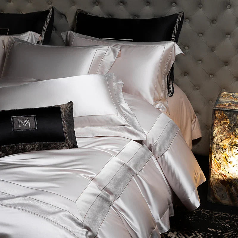 Afralia™ Silky Satin Brocade Jacquard Bedding Set with Egyptian Cotton for Luxury Comfort