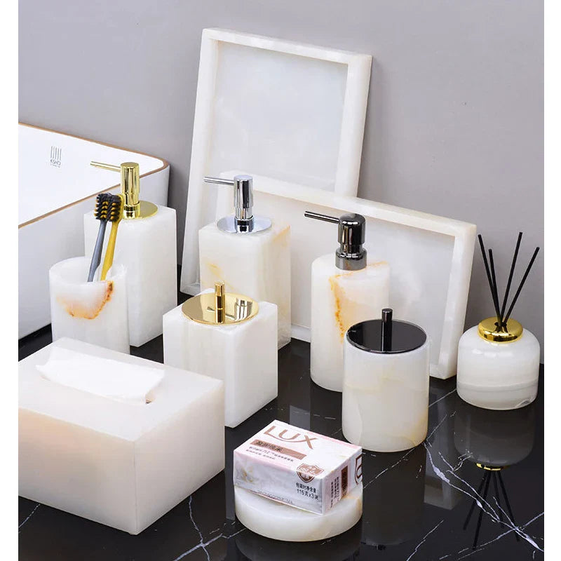 Afralia™ White Onyx Marble Bathroom Set