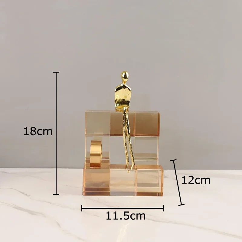 Afralia™ Golden Thinker Crystal Base Sculpture for Modern Desk Decor