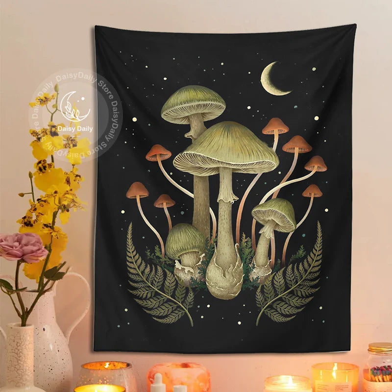 Afralia™ Botanical Mushroom Moom Tapestry Wall Hanging for Boho Living Room Decor