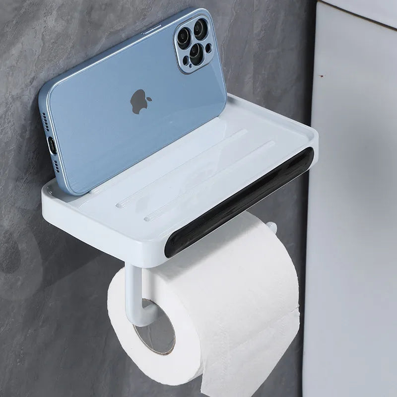 Afralia™ White Aluminium Toilet Paper Holder with Shelf Tray, Wall Mount Tissue Hanger