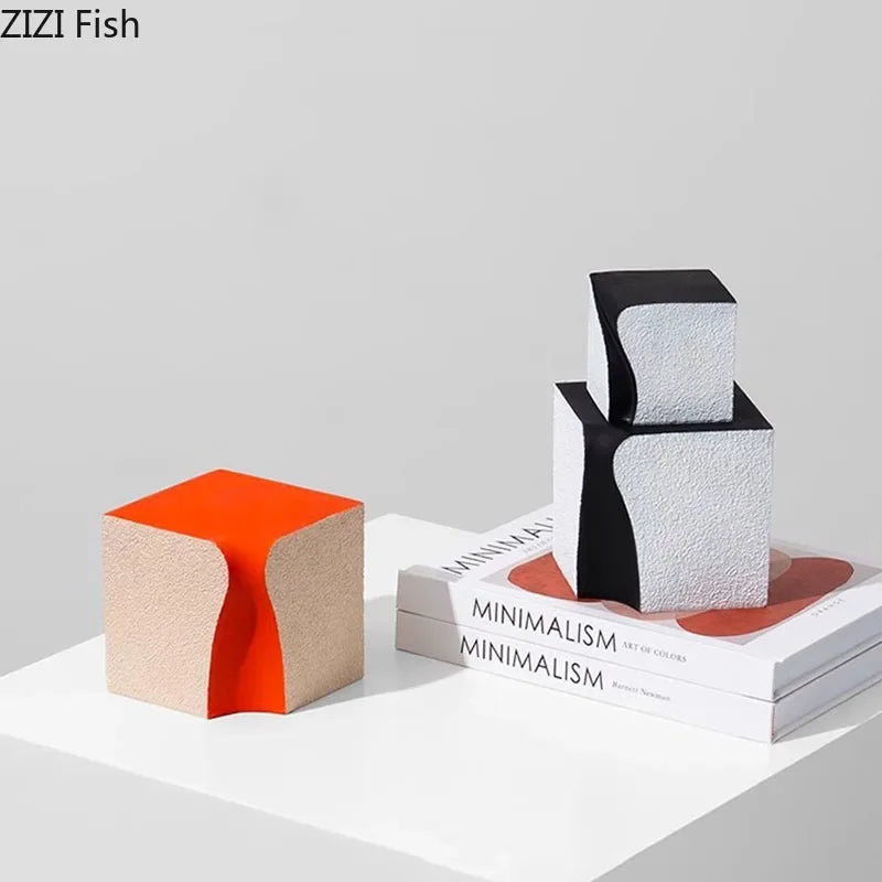 Afralia™ Geometric Resin Block Abstract Sculpture Desk Decoration Ornaments Cube Aesthetic Artwork