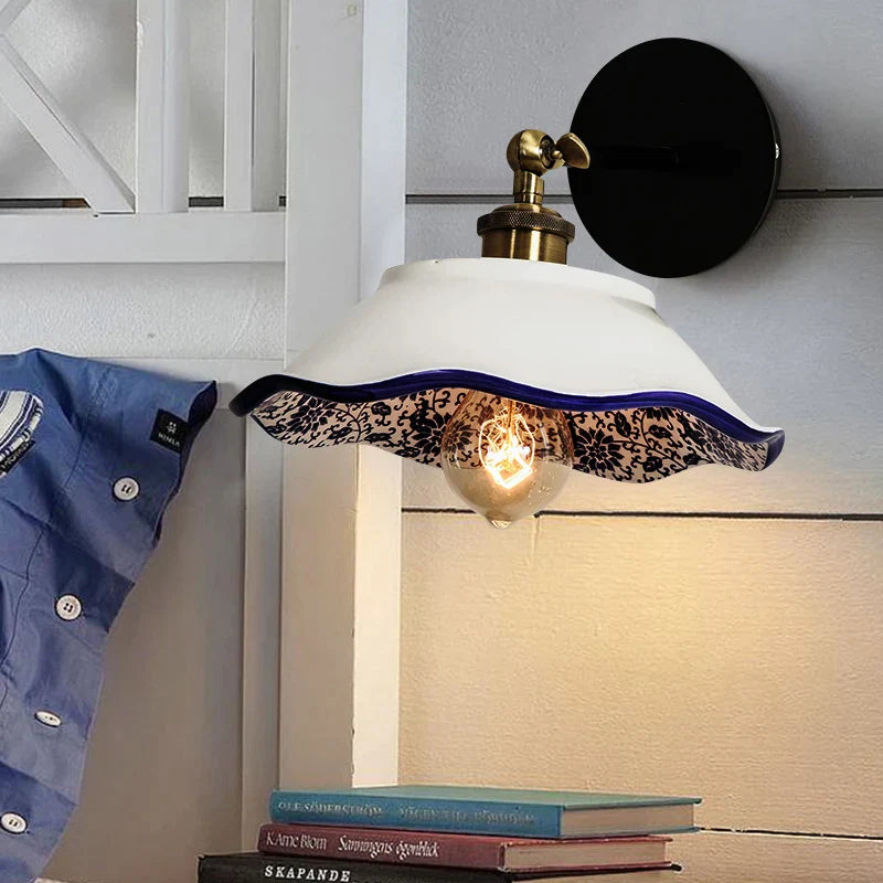 Afralia™ Blue White Porcelain Wall Lamp: Modern Ceramic Sconces for Living Room, Bedroom, Bathroom