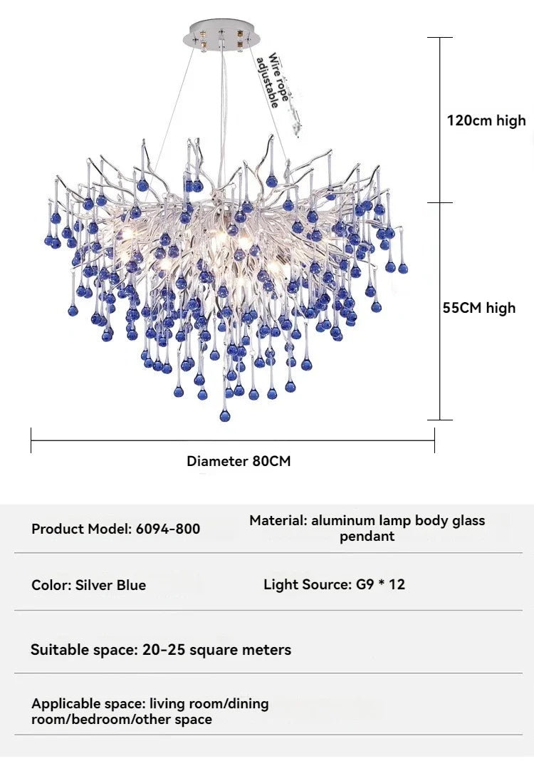 Afralia™ Blue Crystal LED Chandelier: Luxury Classic Pendant Light for Living Room.