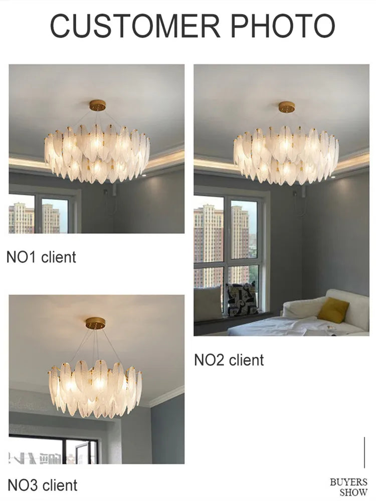 Afralia™ Glass Feather Chandelier: Luxury Art Decor Ceiling Chandelier for Living Dining Room