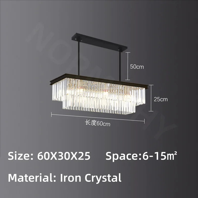 Afralia™ Crystal Pendant Light: Black Rectangular Dining Room Fixture, American Style Retro Design
