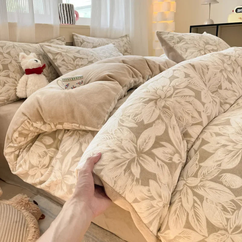 Afralia™ Plush Milk Velvet Bedding Set for Double Bedsheet Duvet Cover, Winter Warm Comforter