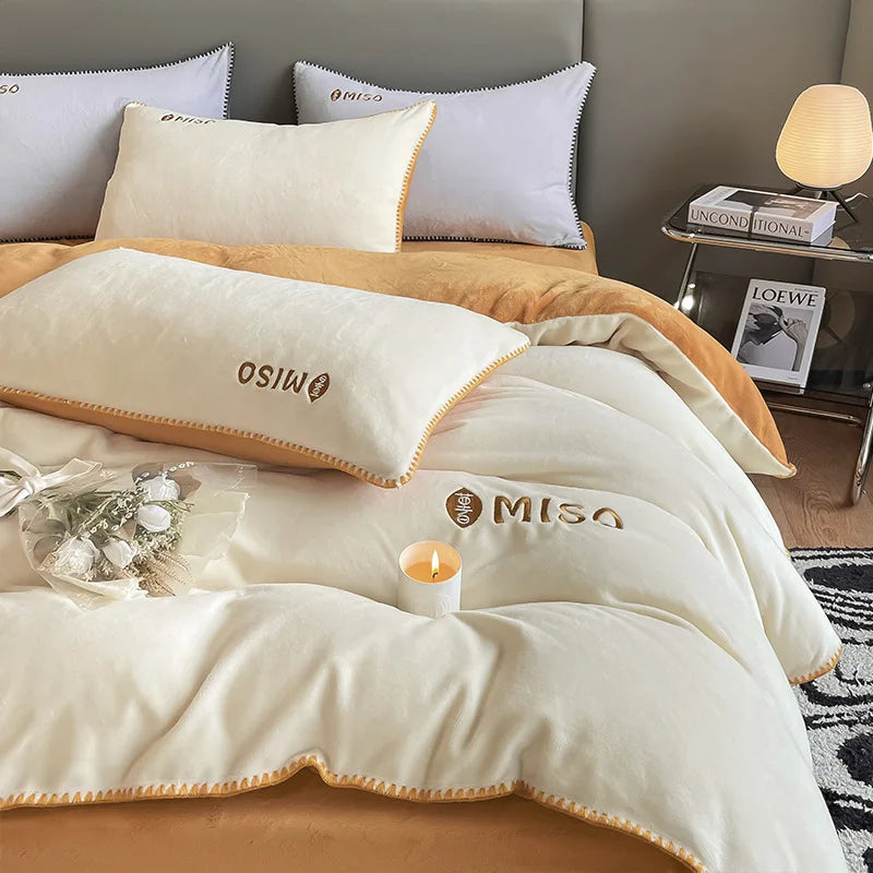 Afralia™ Winter Warm Coral Velvet King Size Bedding Set