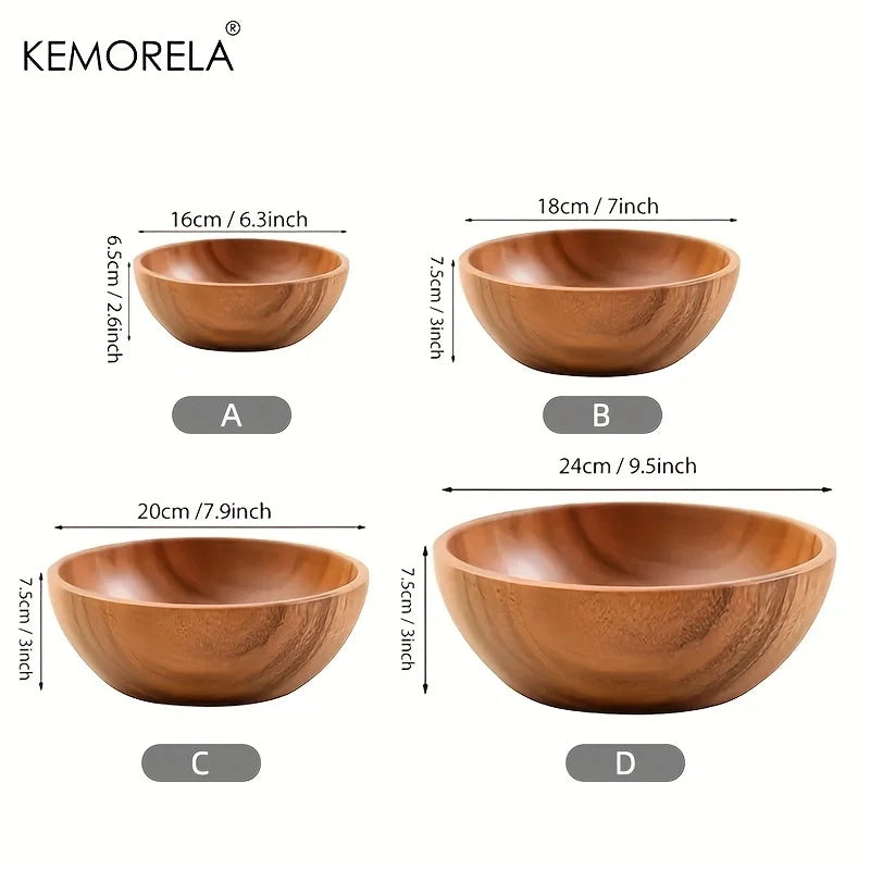 Afralia™ Acacia Wooden Salad Bowl - Anti-scalding Wooden Bowl for Fruit, Vegetables, and Ice Cream