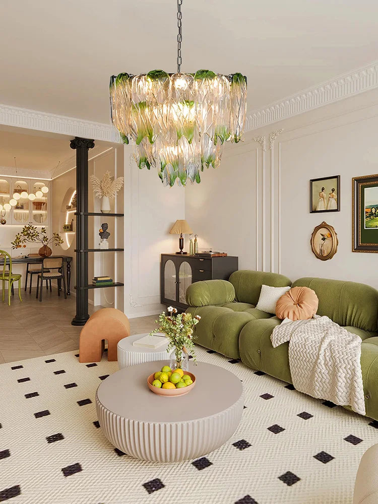Afralia™ Green Glass Luxury Chandeliers for Elegant Living Room
