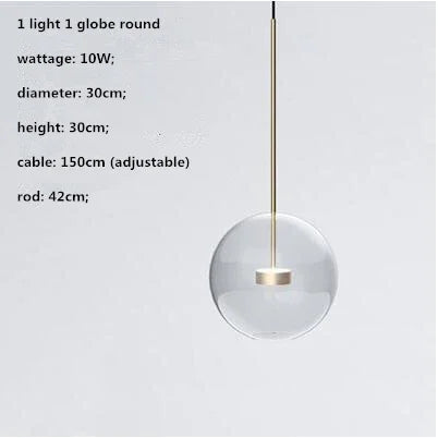 Afralia™ Modern Clear Glass Globe LED Pendant Light - Micky Copper Hanging Lamp
