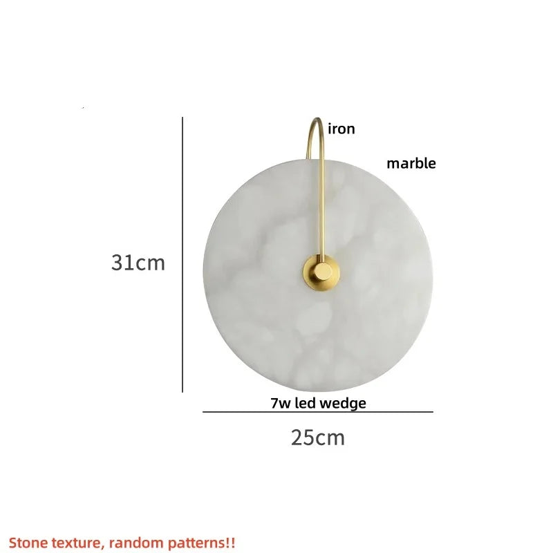 Afralia™ Nordic LED Wall Sconce Black Iron Round Marble Light Fixture