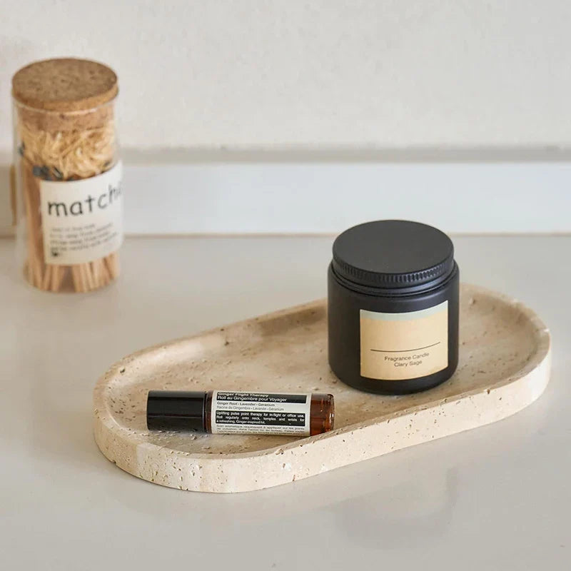 Afralia™ Travertine Vanity Tray for Bathroom and Kitchen Décor