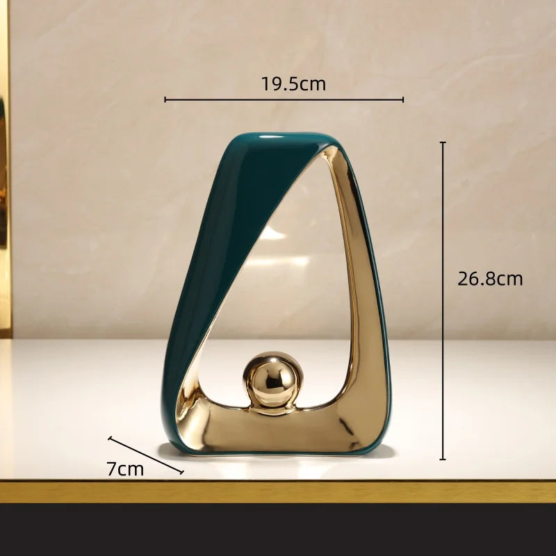 Afralia™ Geometric Triangles Golden Ball Skeleton Sculpture: Abstract Home Decor Figurine