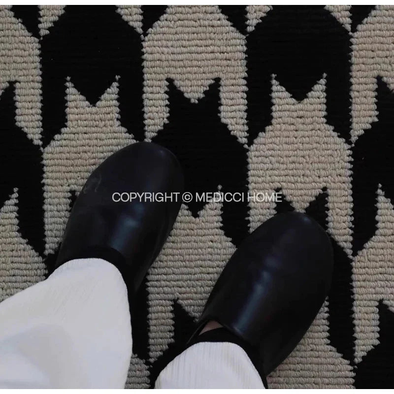 Afralia™ Houndstooth Black Ivory Area Rug Decor Carpet Doormat Floor Mat