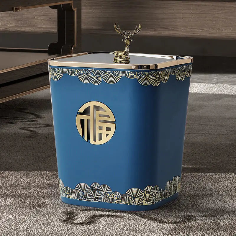 Afralia™ Modern New Chinese Style Trash Can with Lid for Living Room Decoration