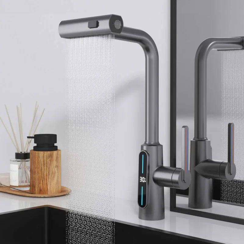 Afralia™ Brass Kitchen Faucet Pull Out Mixer Tap in White Gray