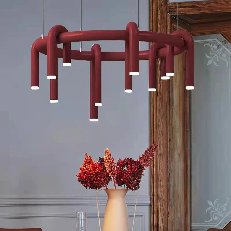 Afralia™ Modern Red Black U-tube LED Chandelier with Adjustable Metal Cord