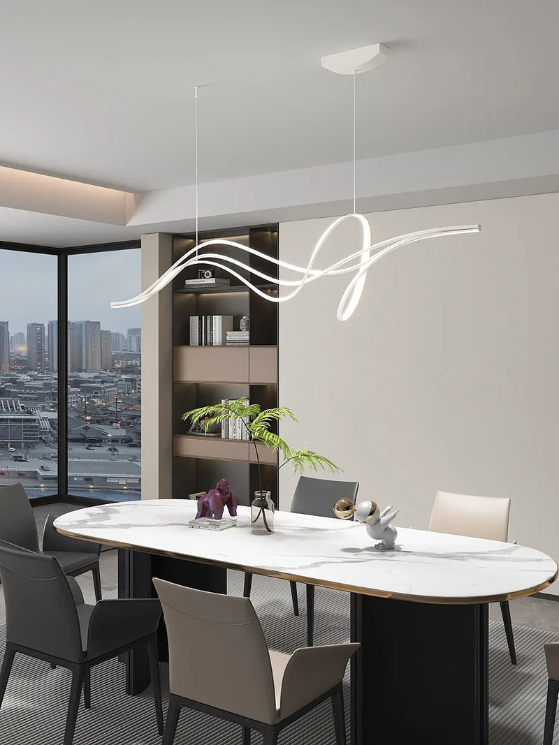 Afralia™ Minimalist Black White LED Chandelier for Kitchen Bar Office Modern Linearity