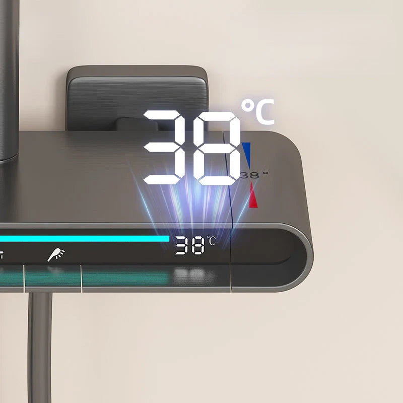 Afralia™ Brass Shower Faucet Set with Intelligent Atmosphere Light and Pressurized System