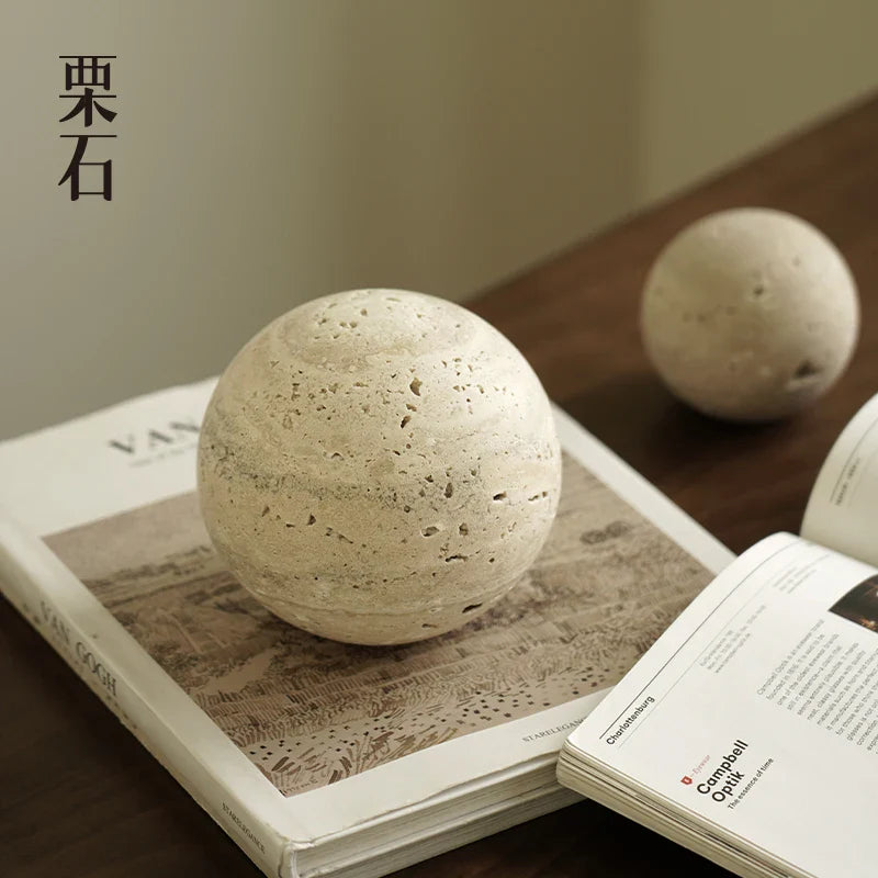 Afralia™ Chestnut Stone Wabi Sabi Wind Round Ball Geometric Rock Ornament Figurines