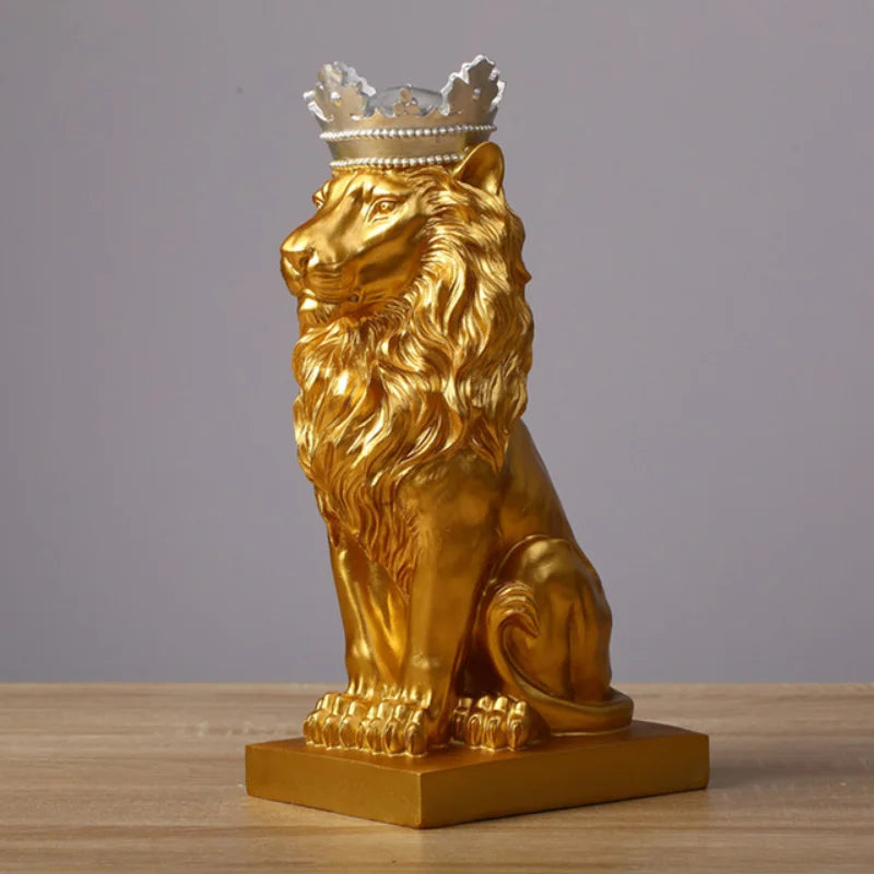 Resin Crown Lions Statue Handmade Artwork Gift Home Office Decor Living Room Afralia™