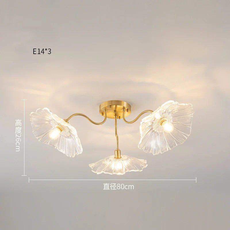 Afralia™ Lotus Leaf Glass Ceiling Chandelier with E14 Bulb