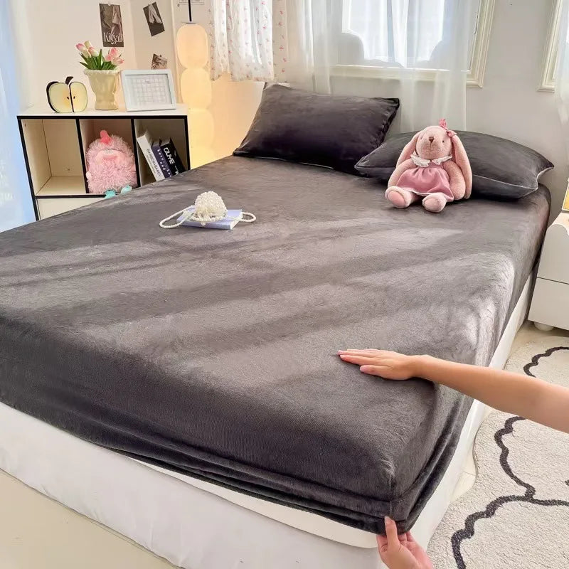 Afralia™ Cozy Milk Velvet Fitted Sheet for Autumn & Winter Mattress Topper