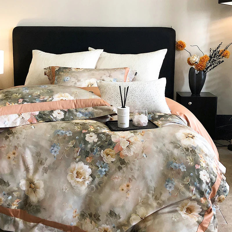 Afralia™ Pastoral Flowers Bedding Set: Duvet Cover, Sheet, Pillowcase - American Style, Digital Print