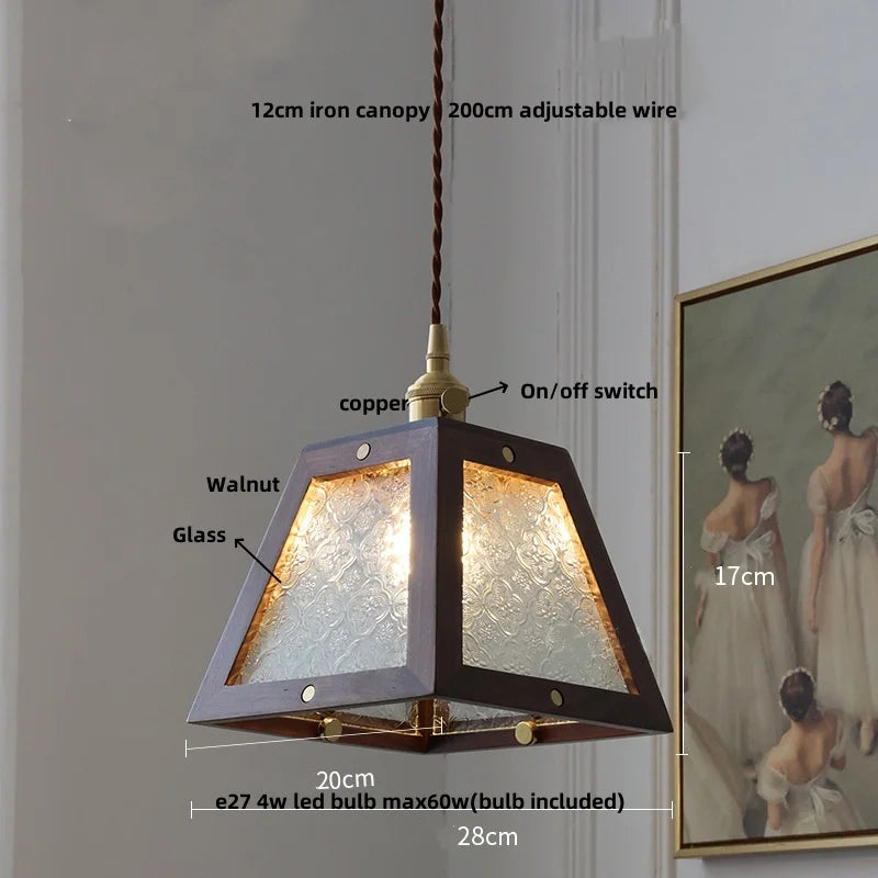 Afralia™ Glass LED Pendant Lamp with Walnut Wood Brass Accent